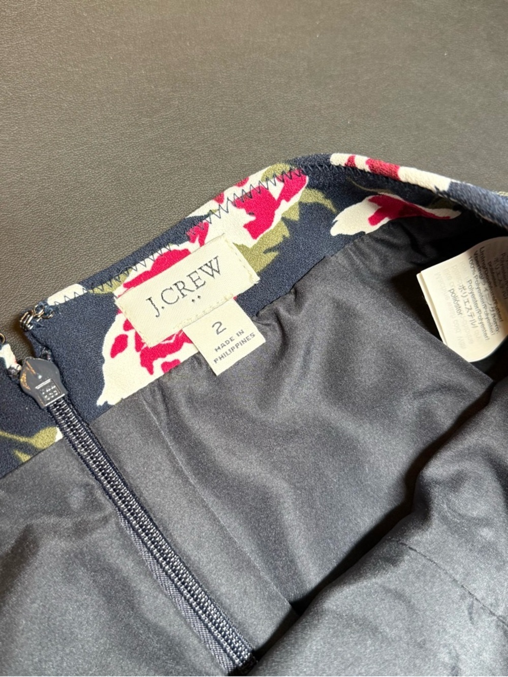 J. Crew Navy Midi Skirt with Pink & White Floral Print - Picture 2 of 3
